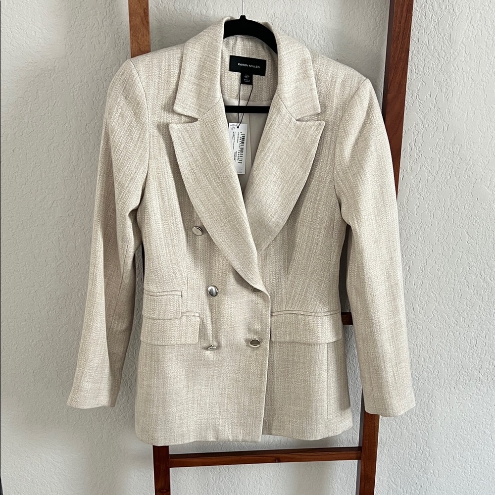Karen Millen Women's Beige Double-Breasted Blazer